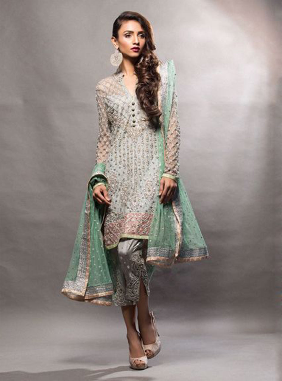Grey Short Shirt With Mint Dupatta