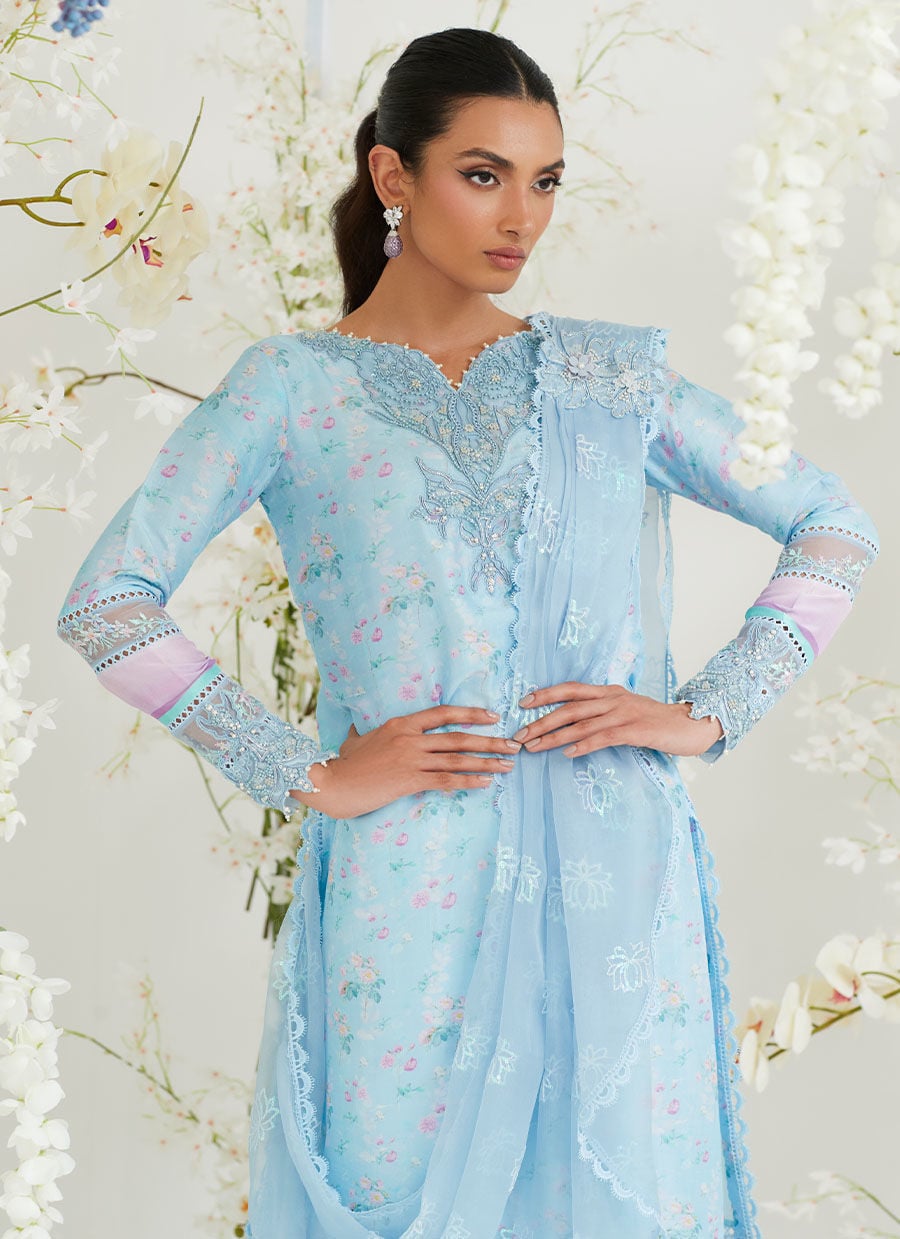 Celia Blue Shirt With Pre Draped Dupatta