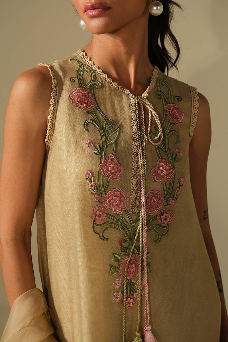 Beige Rose Shirt with Pants