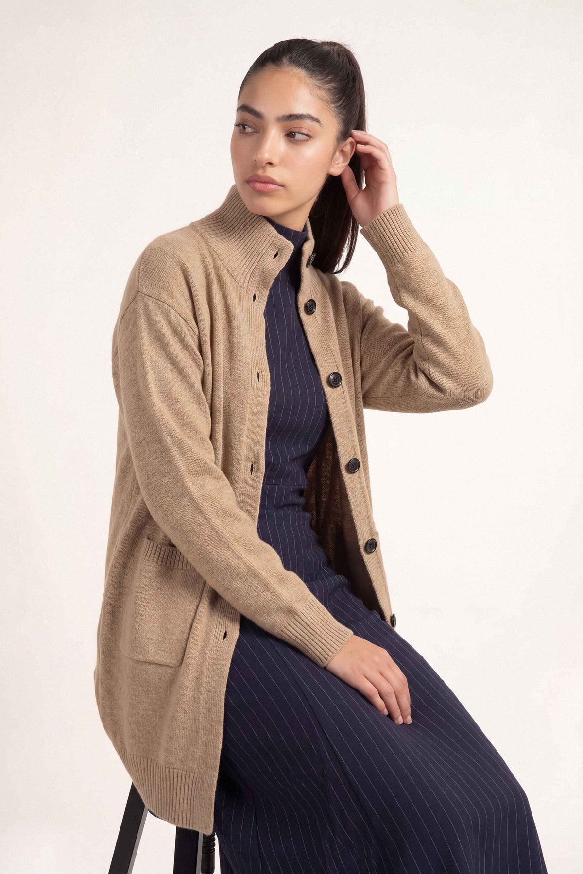 Beige Long Sweater-1719100118