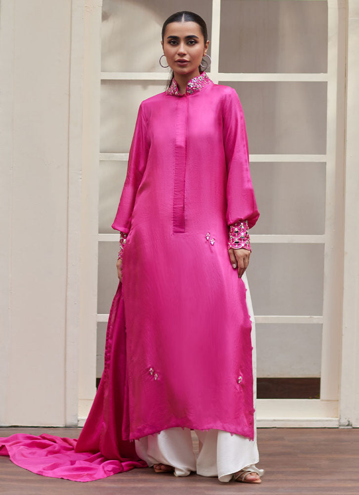 Vanka Fuschia Raw Silk Shirt And Dupatta