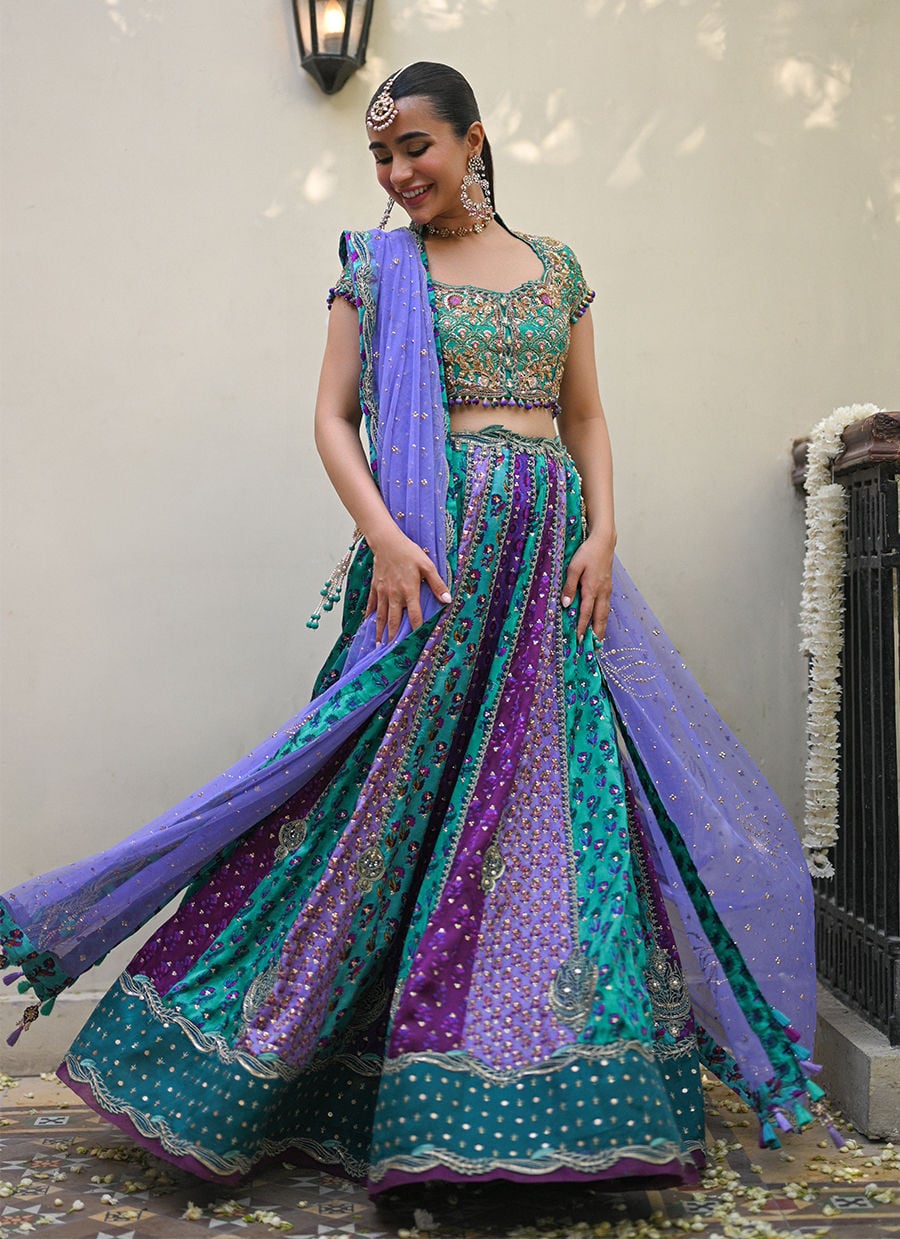 Bluebell Sea Green Block Printed Lehenga Choli