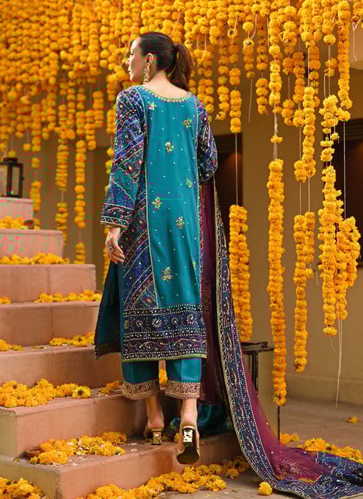 Lumi Bright Mustard Embellished Kurta And Block Printed Dupatta