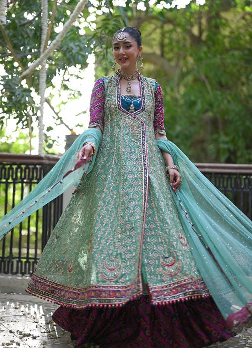 Sereia Coral Angharkha With An Embellished Dupatta