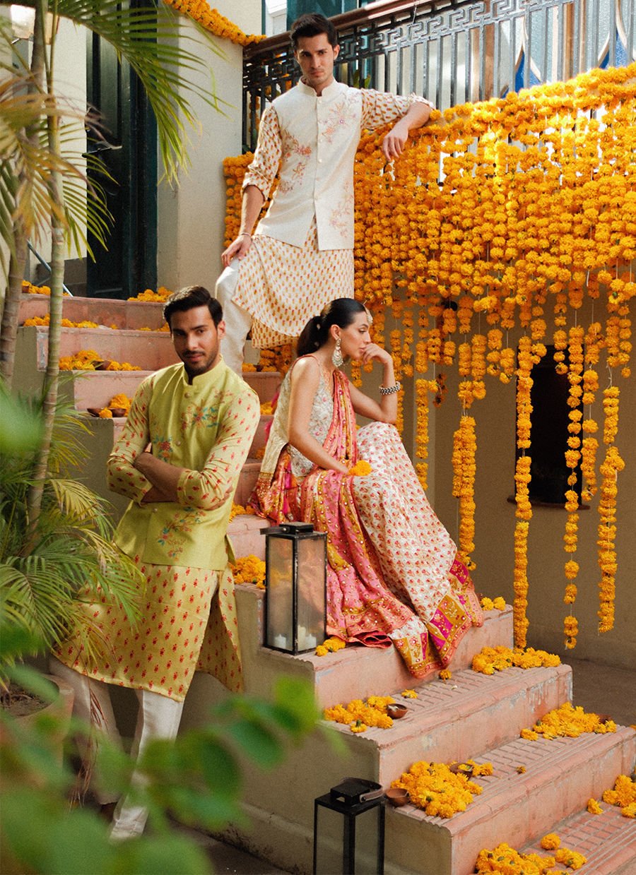 Marilla Ivory Short Shirt With Lengha And Block Printed Dupatta