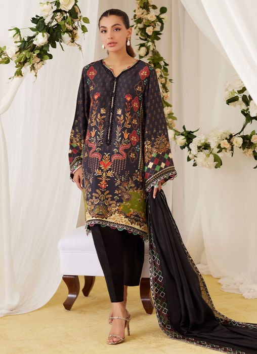 Roshan Printed Raw Silk Kurta With Silk Ombre Dupatta