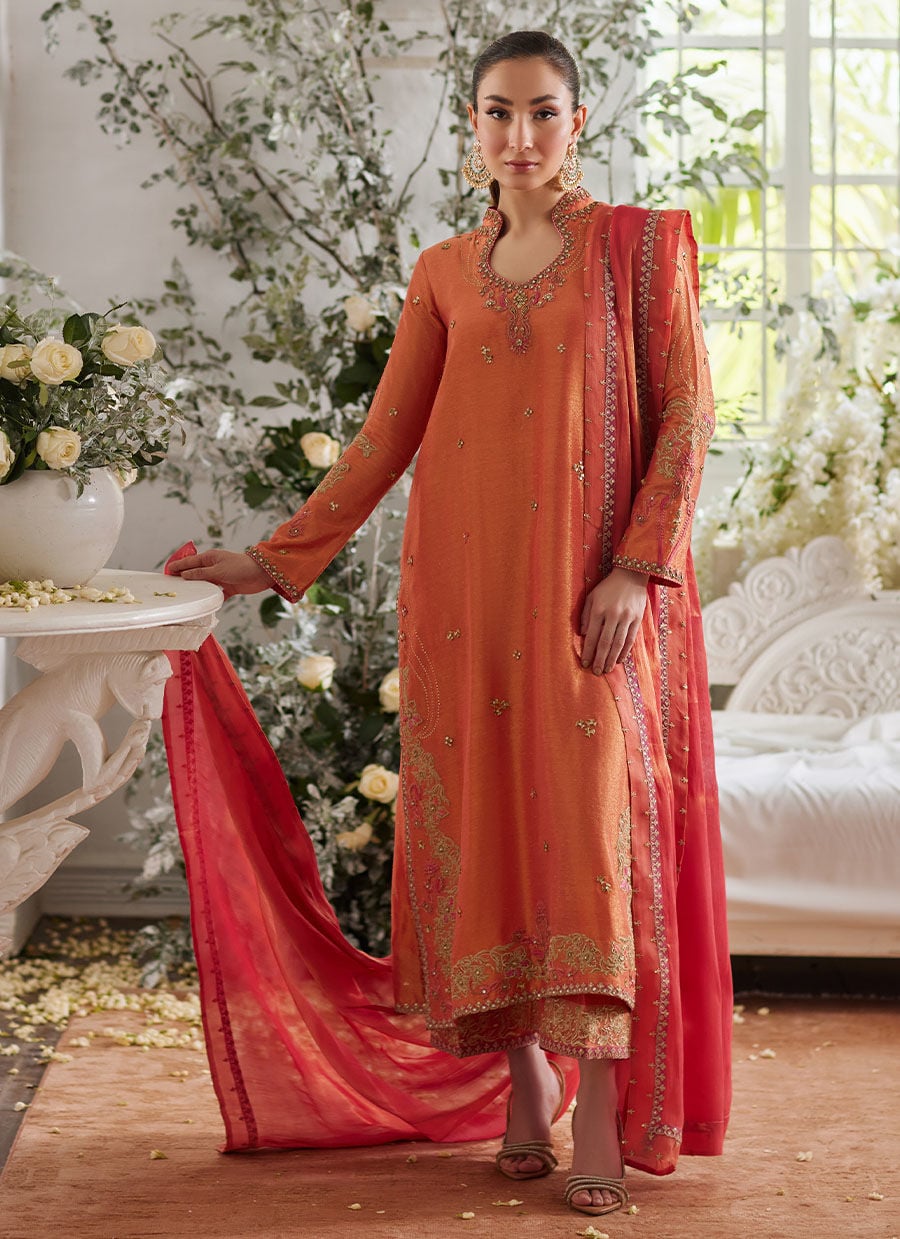 Ceren Coral Shirt And Dupatta