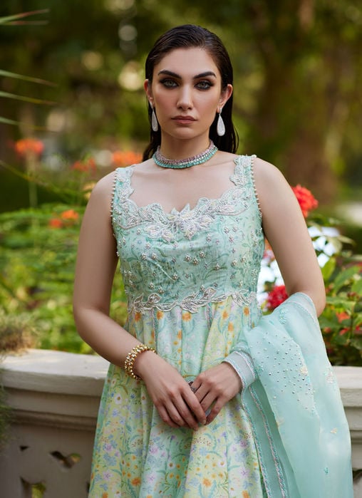 Ninel Lilac Embellished Raw Silk Shirt With Printed Organza Dupatta