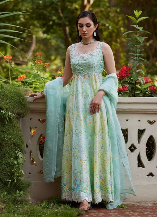 Ninel Lilac Embellished Raw Silk Shirt With Printed Organza Dupatta