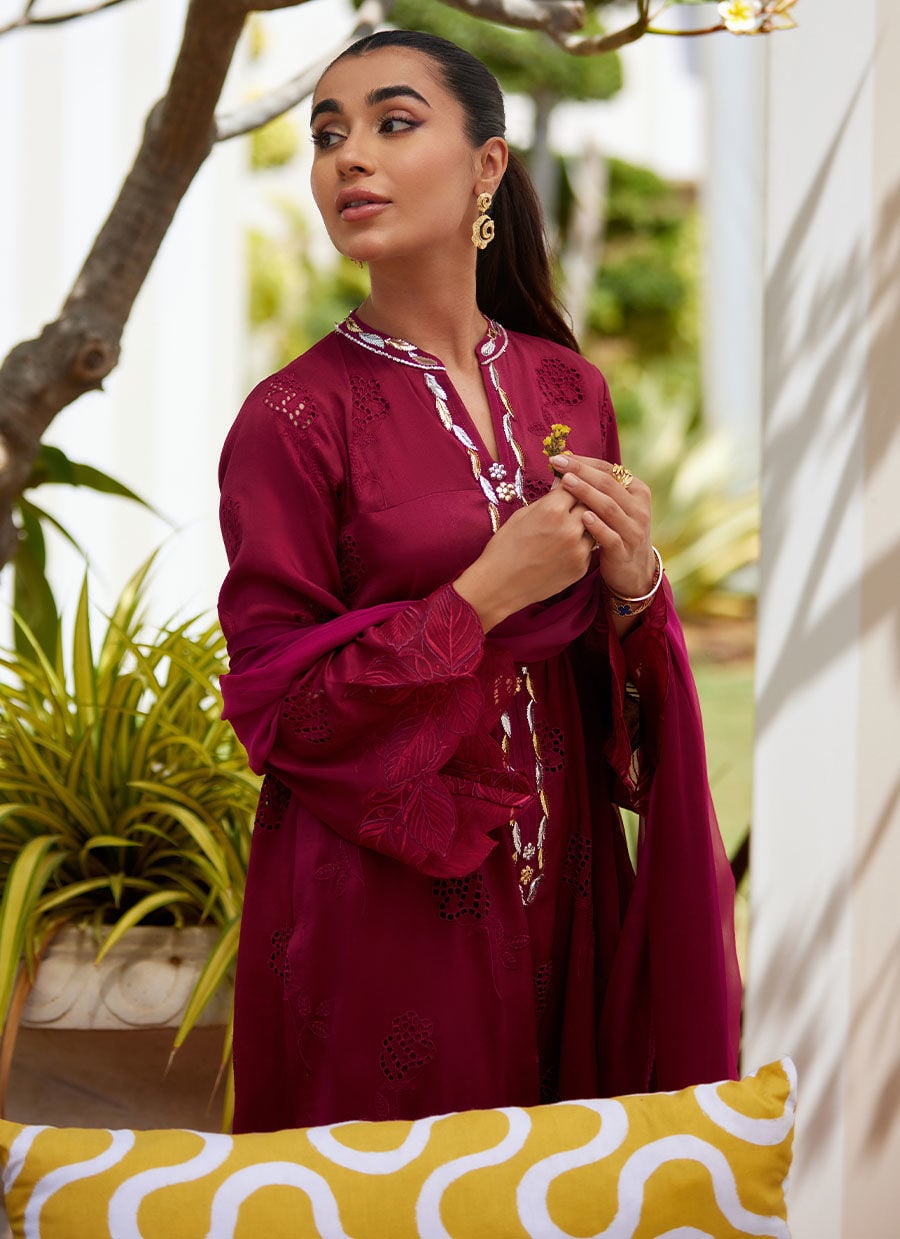 Aiko Burgundy Shirt And Dupatta