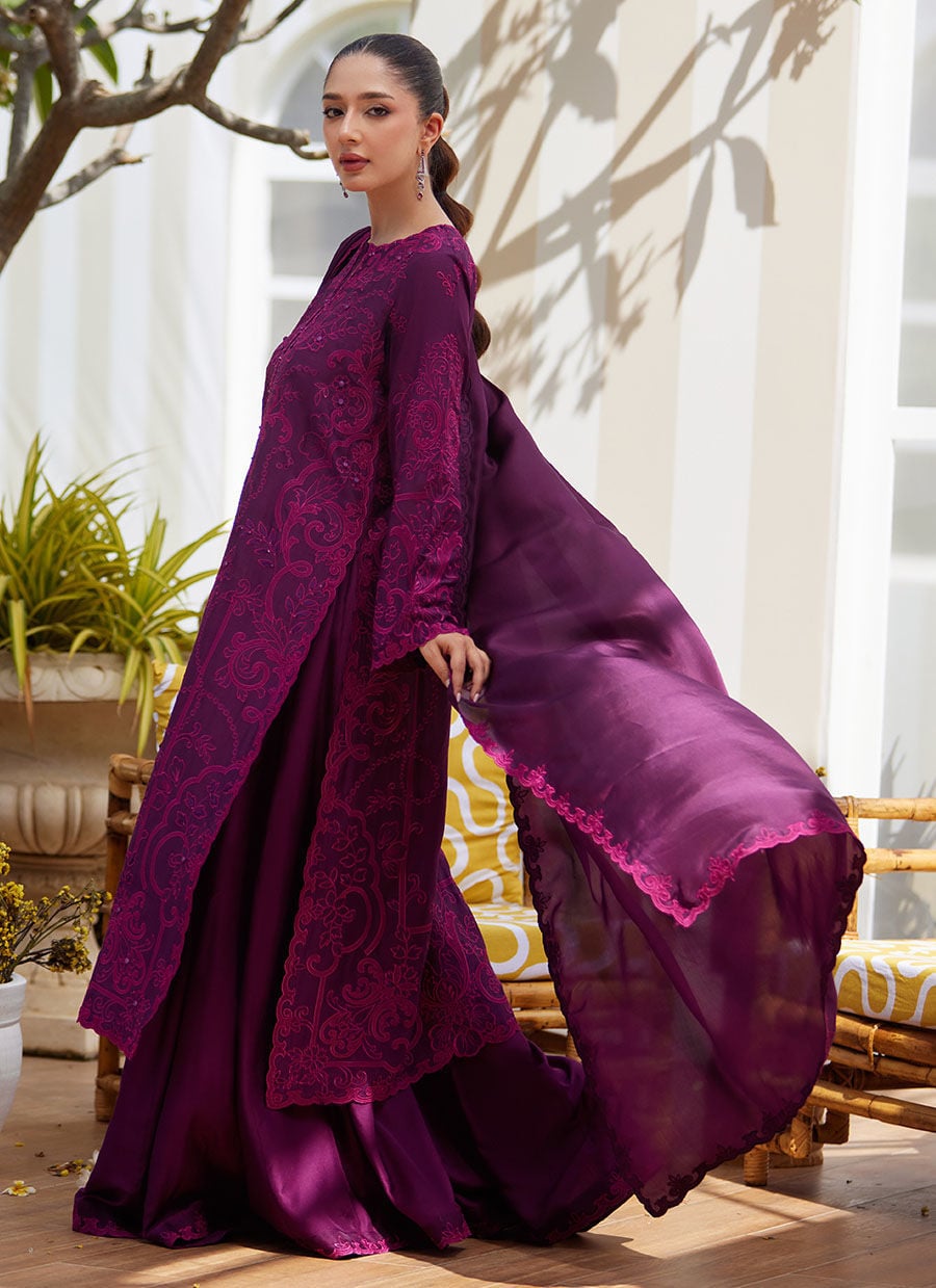 Sina Plum Shirt And Dupatta