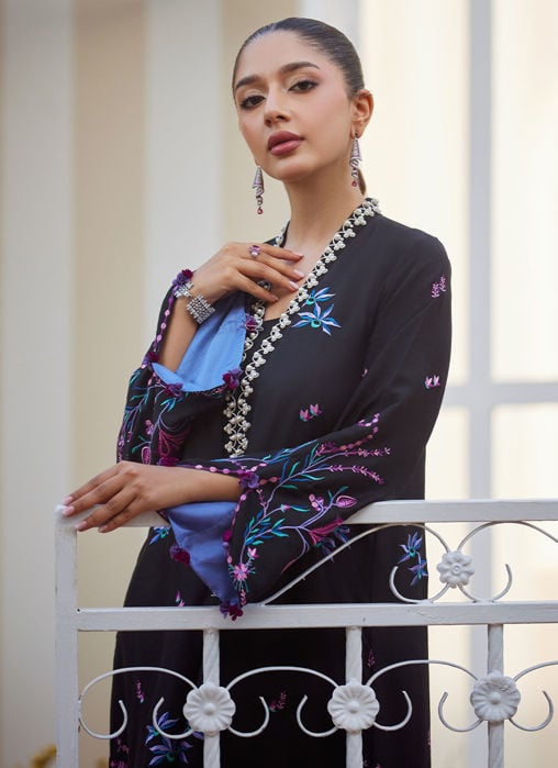 Elyna Coral Embroidered Raw Silk Shirt And Dupatta