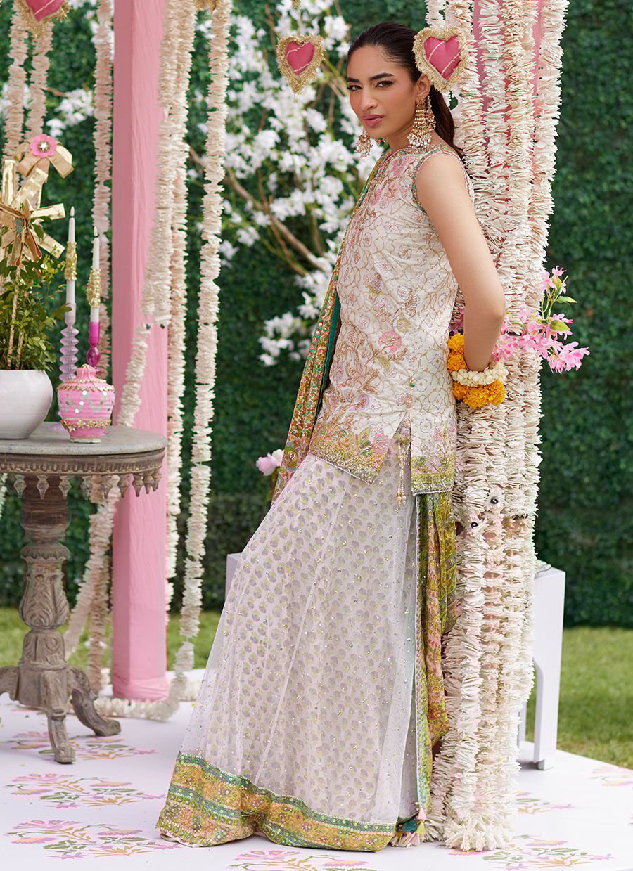 Alvira Ivory Short Shirt And Lehnga