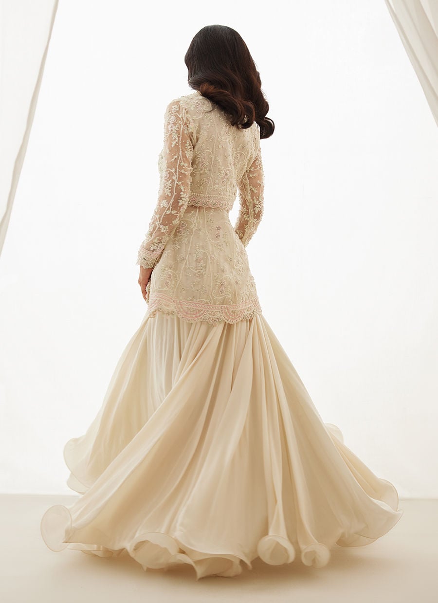 Zariah Ivory Peplum, Lehenga And Dupatta