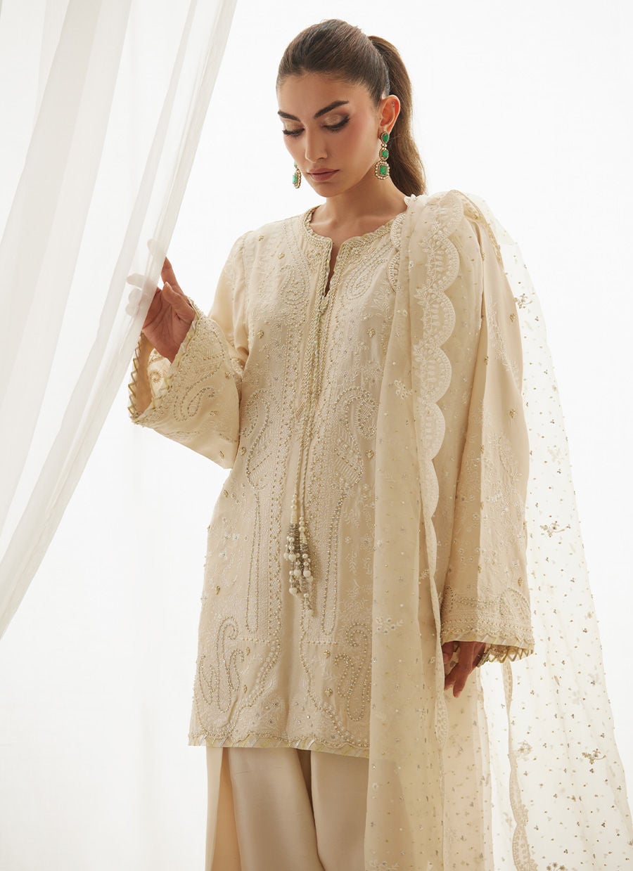 Mavi Ivory Shirt And Dupatta