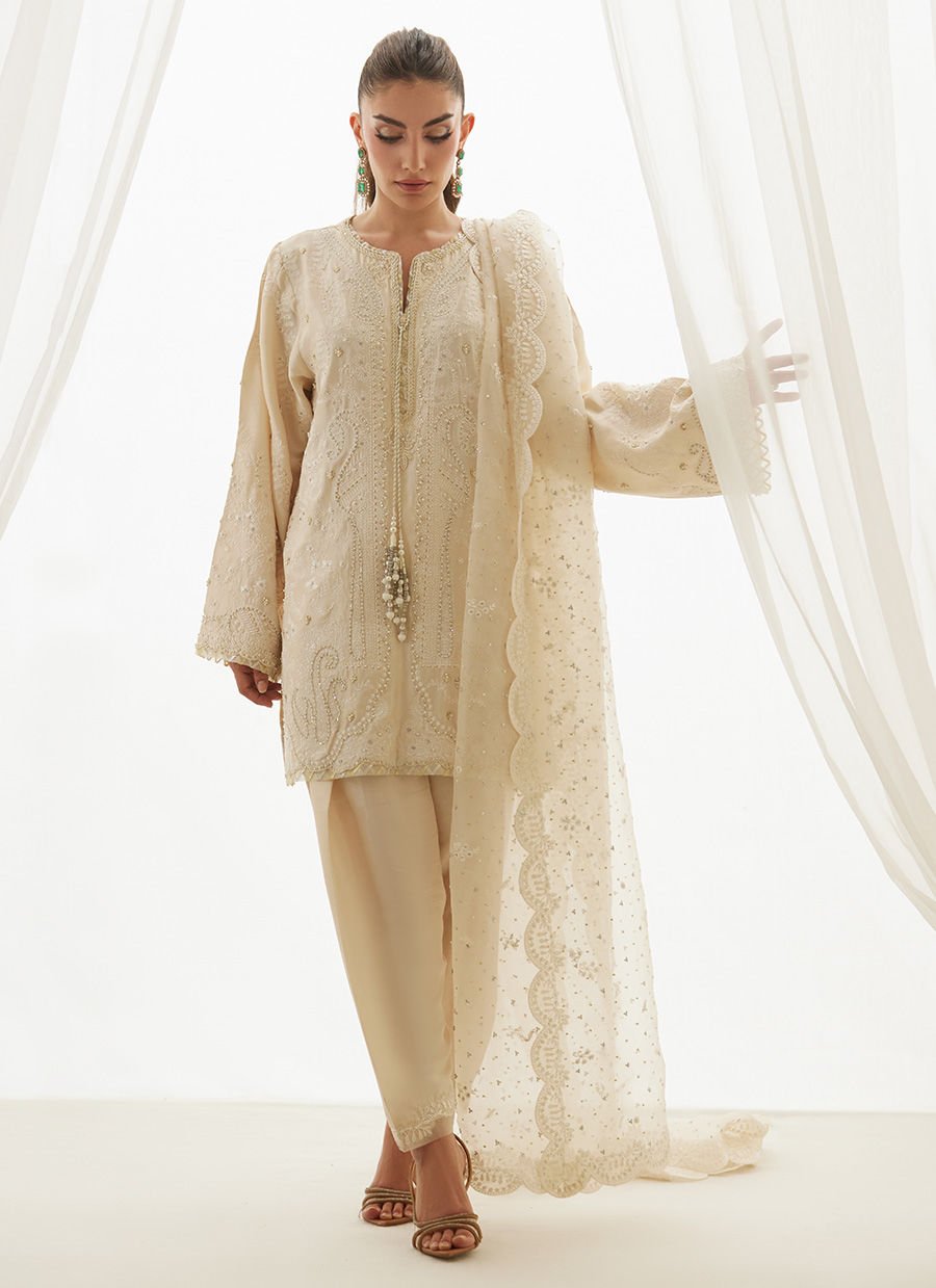 Mavi Ivory Shirt And Dupatta