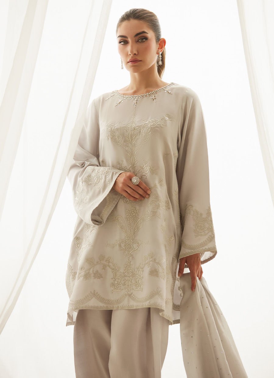 Ziva Silver Shirt And Dupatta