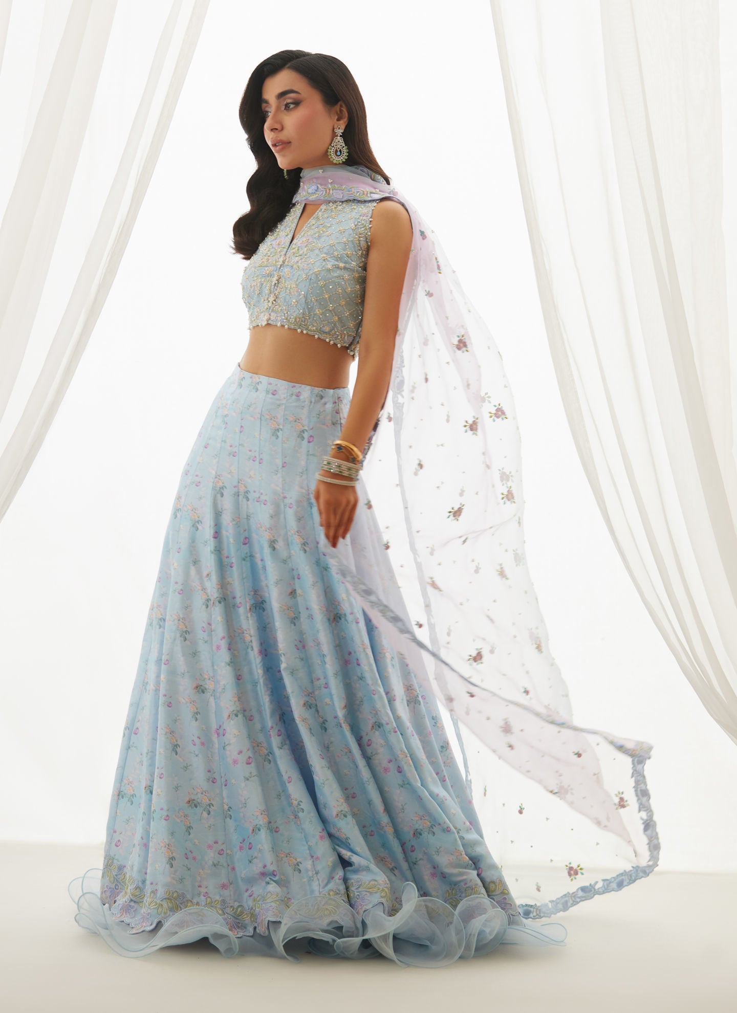 Zyla Sky Blue Choli, Lehenga And Dupatta