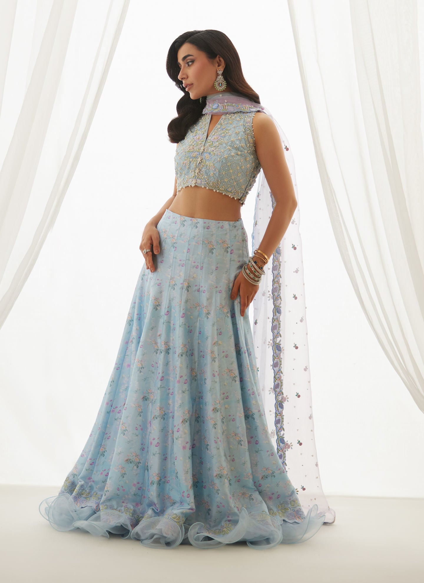 Zyla Sky Blue Choli, Lehenga And Dupatta