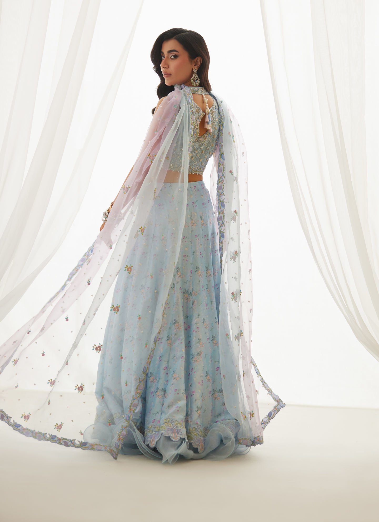 Zyla Sky Blue Choli, Lehenga And Dupatta