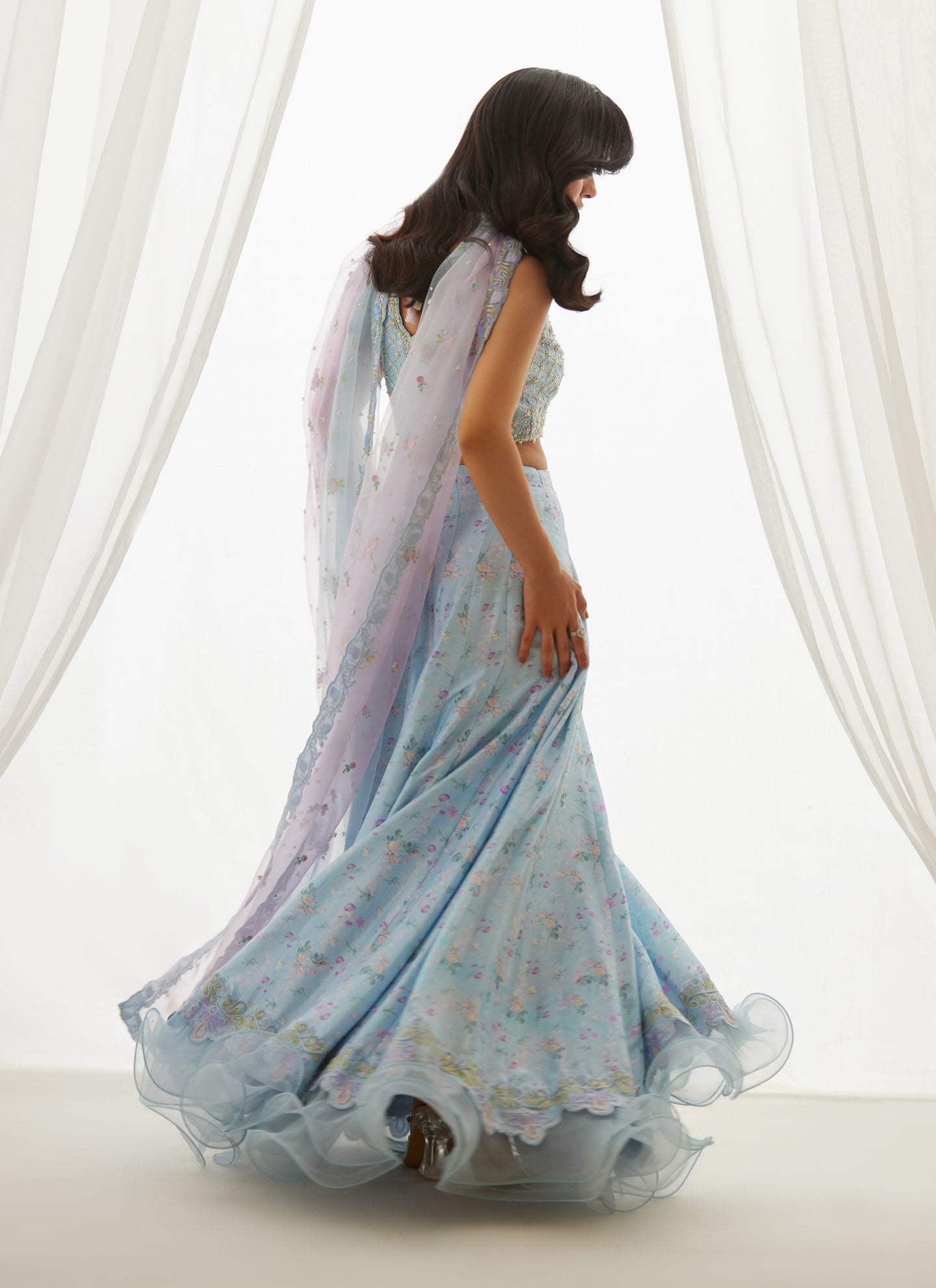 Zyla Sky Blue Choli, Lehenga And Dupatta