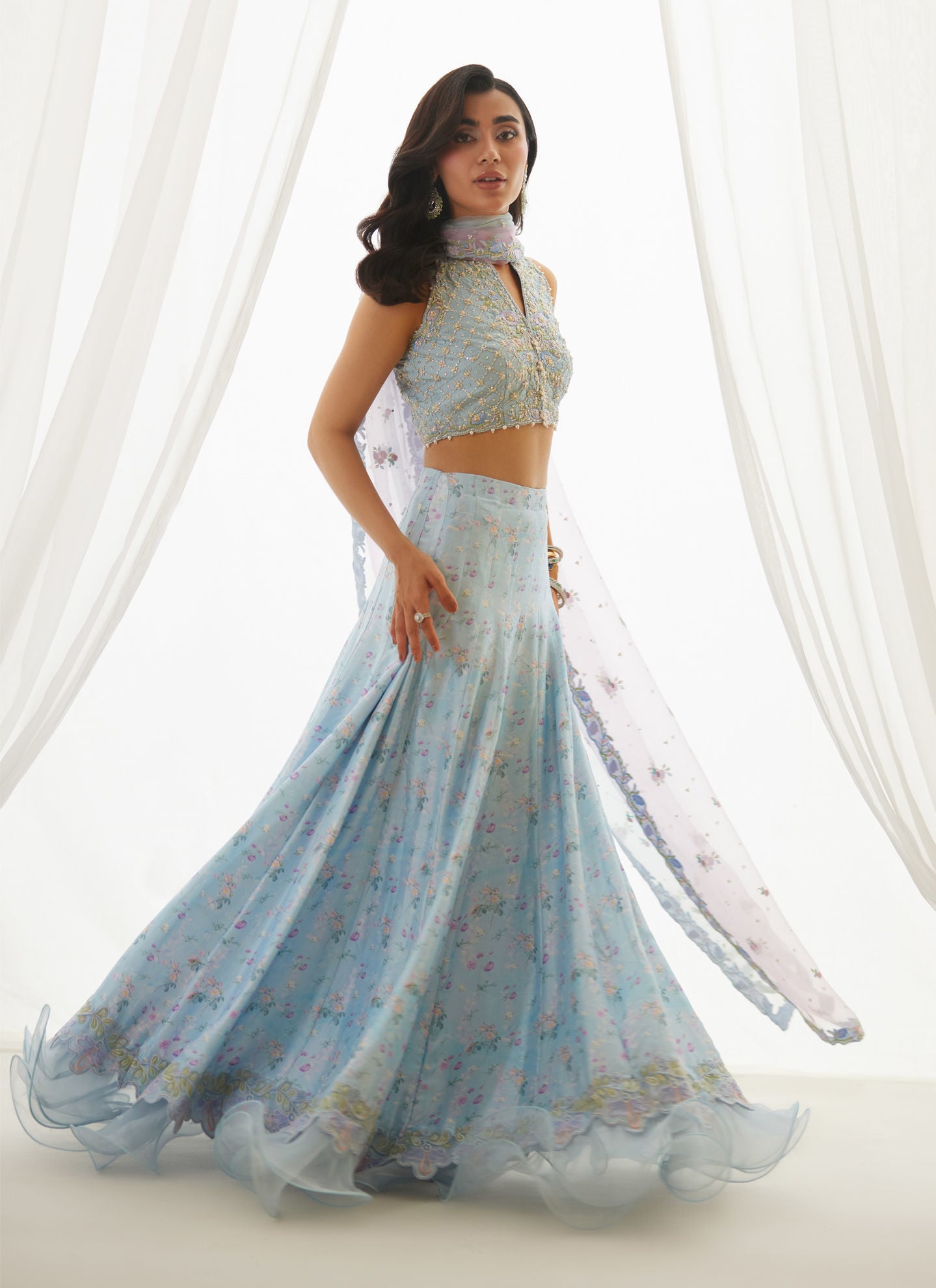 Zyla Sky Blue Choli, Lehenga And Dupatta