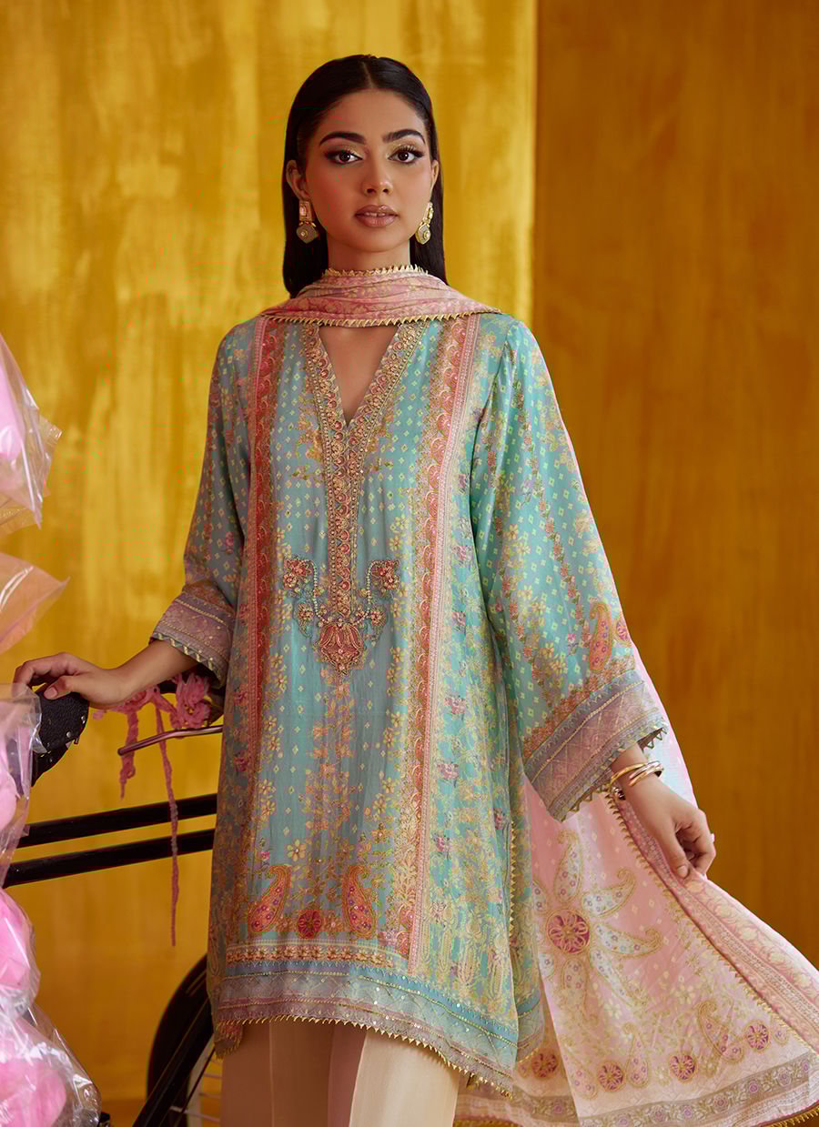 Juni Aqua Shirt And Dupatta