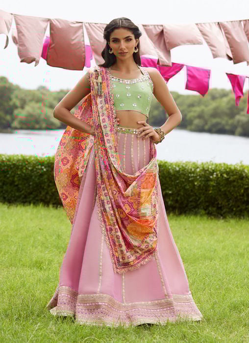Zariah Ivory Peplum, Lehenga And Dupatta