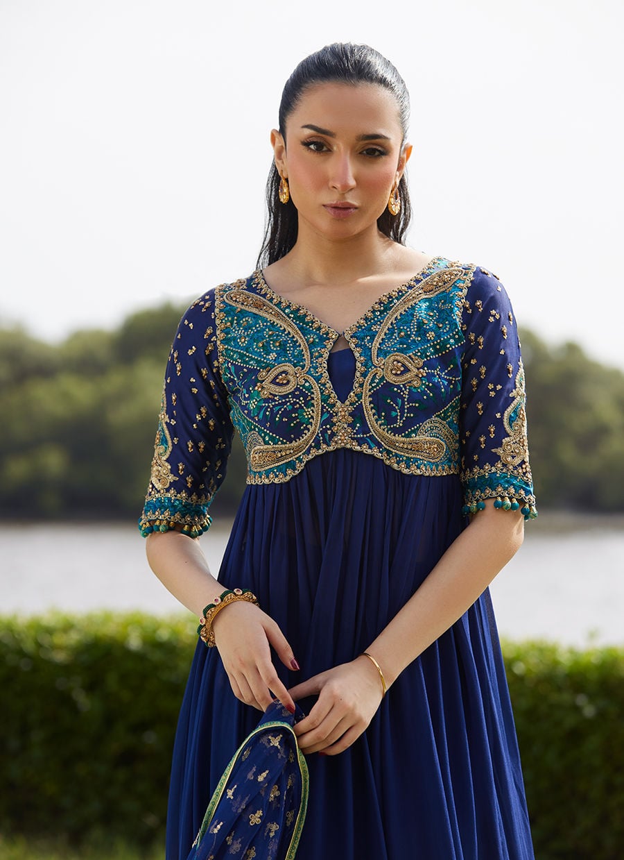 Zari Navy Kalidaar And Dupatta