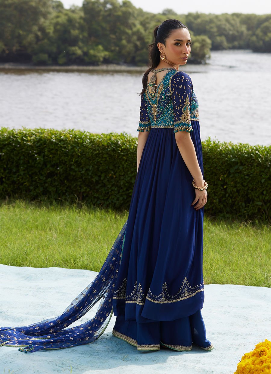 Zari Navy Kalidaar And Dupatta