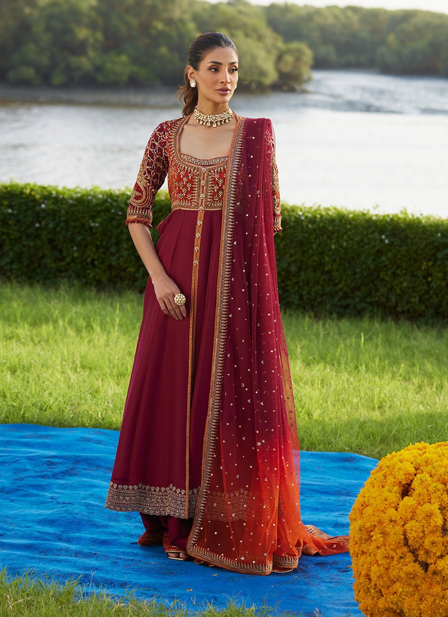 Anarq Crimson Kalidaar And Dupatta