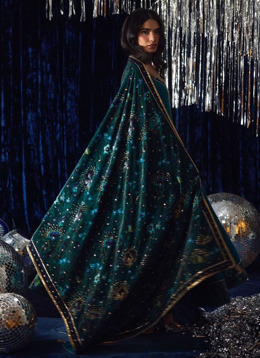 Carmine Charmeuse Saree And Velvet Blouse