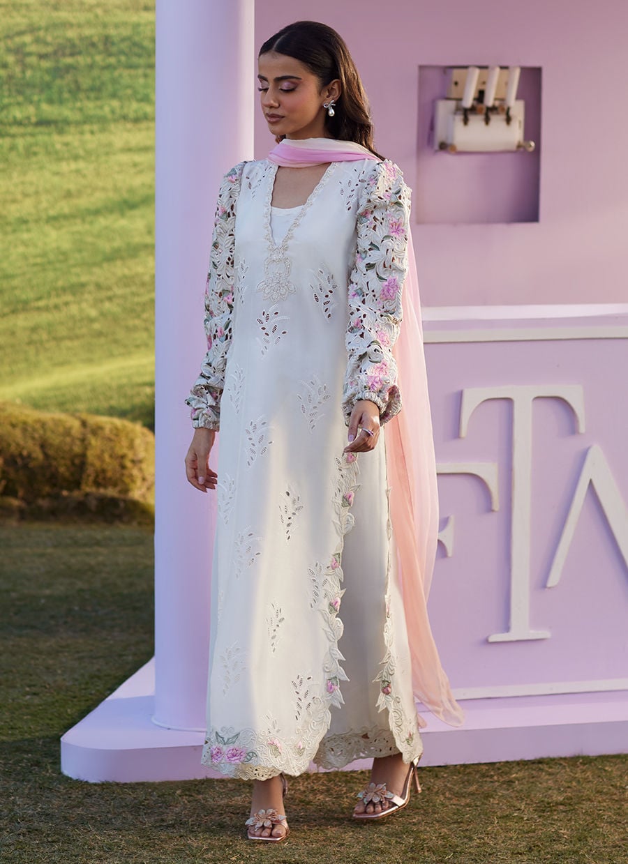 Rose Lace Shirt And Dupatta