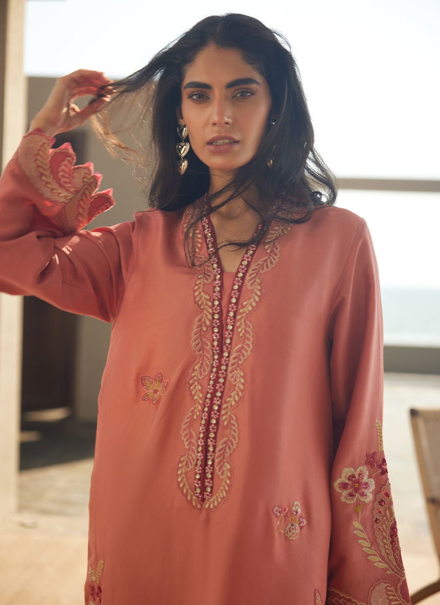 Nami Coral Silk Kaftan
