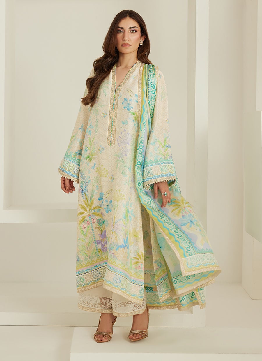 Palm Ivory Shirt And Dupatta