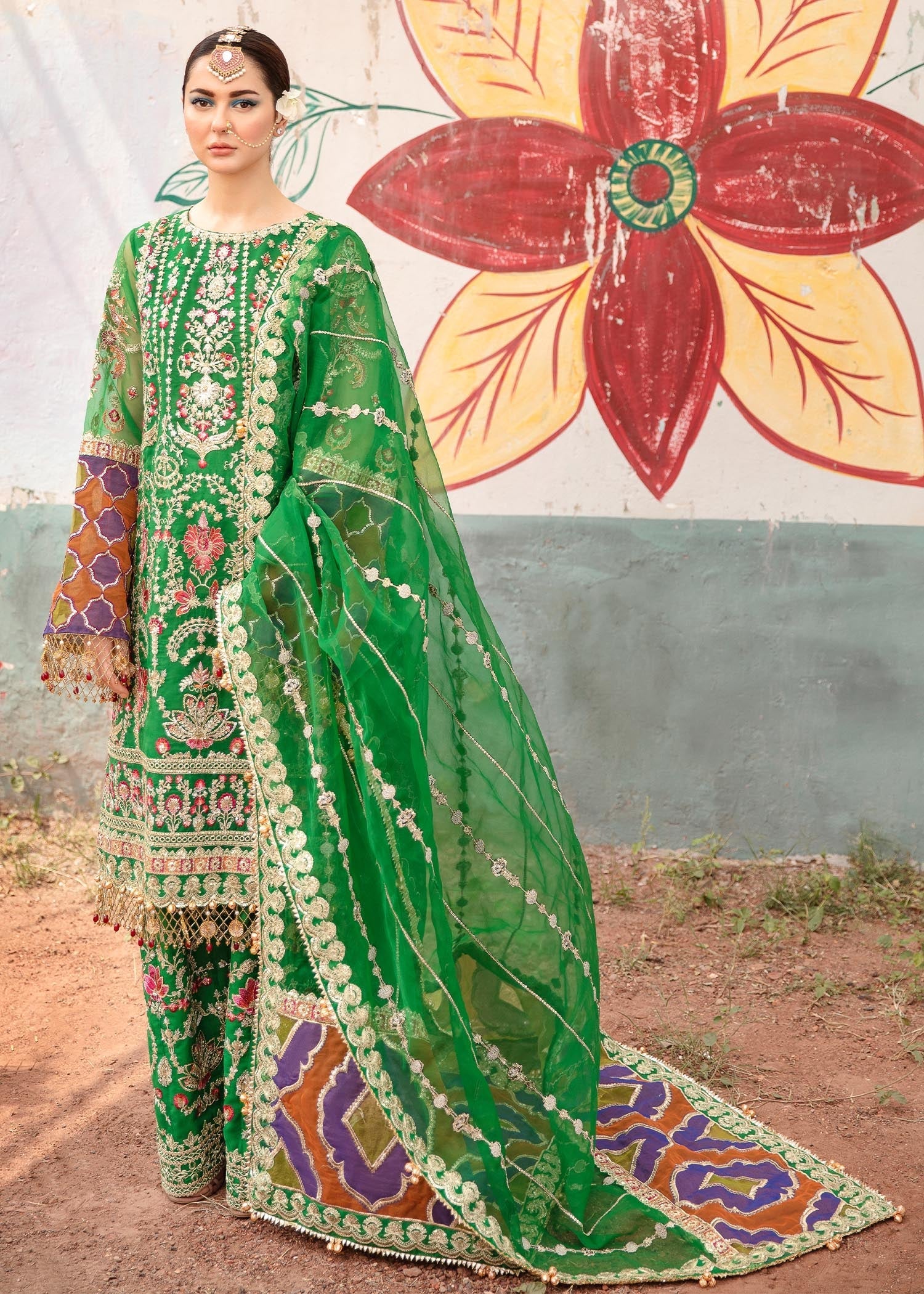 Organza printed dupatta with fancy trimmings