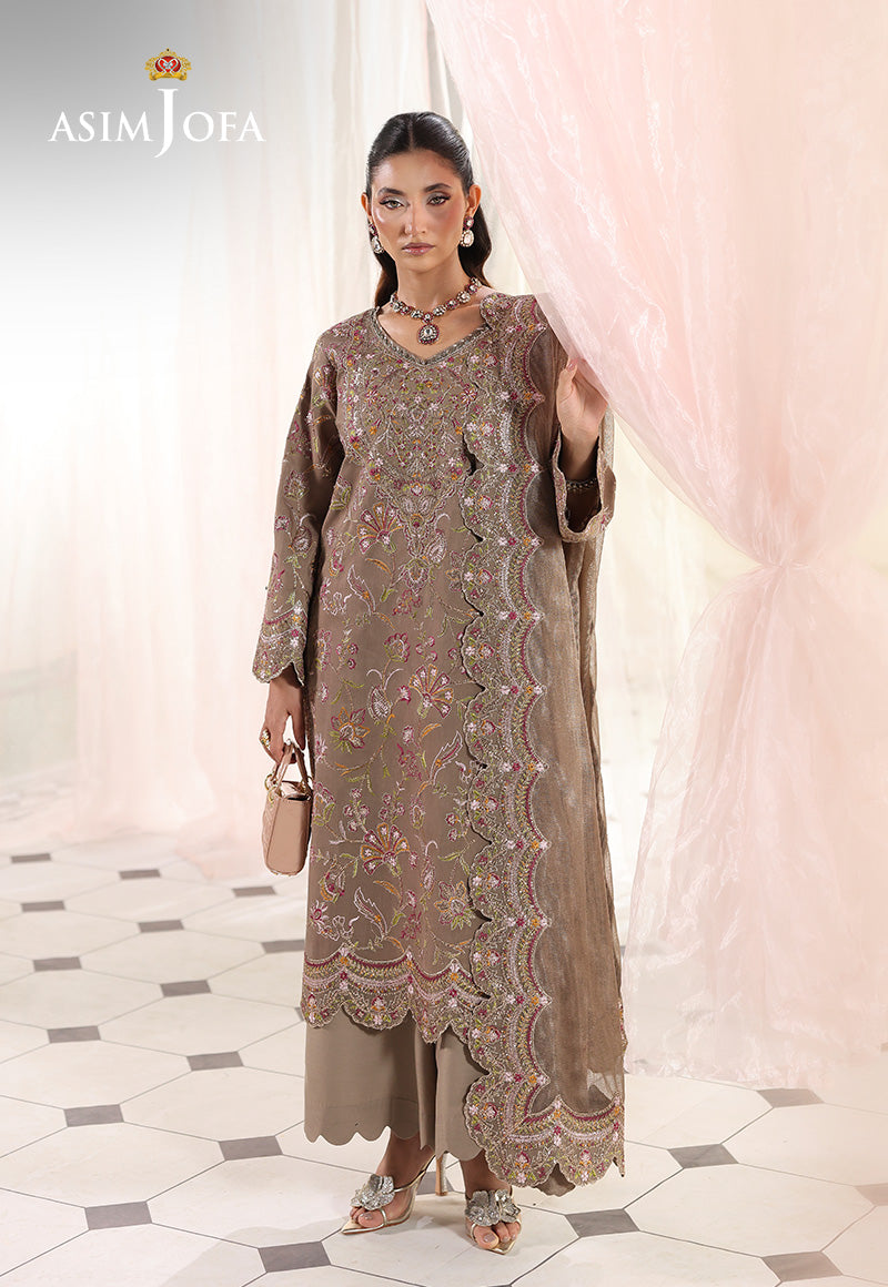 AJUEV-10 EMBROIDERED SPUN RAW SILK UNSTITCHED 3 PCS