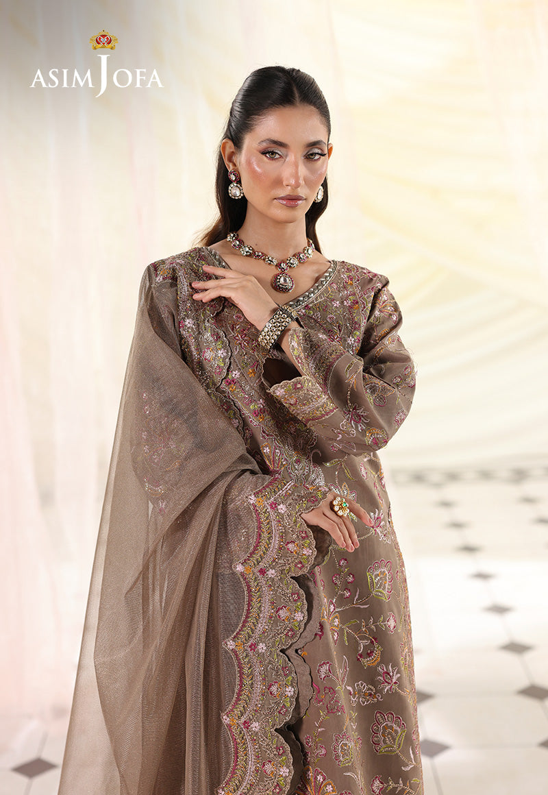 AJUEVD-10 EMBROIDERED SPUN RAW SILK Stitched 3 PCS