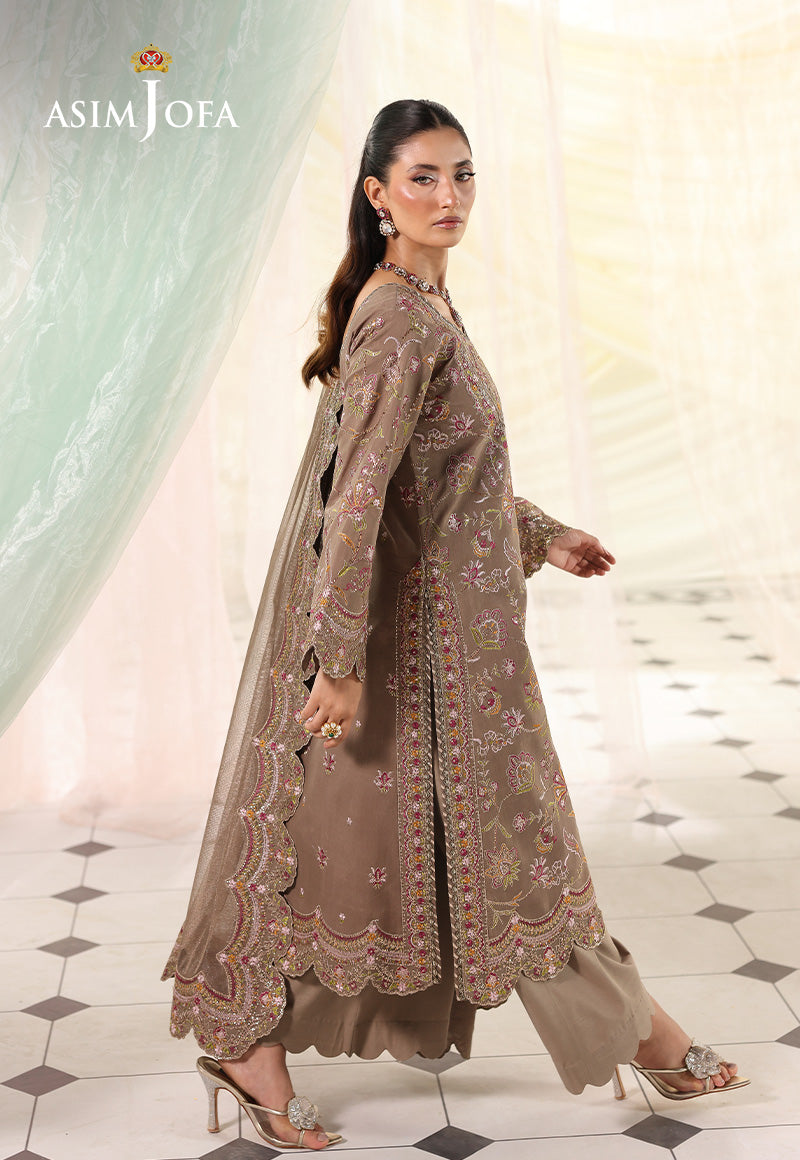 AJUEV-10 EMBROIDERED SPUN RAW SILK UNSTITCHED 3 PCS
