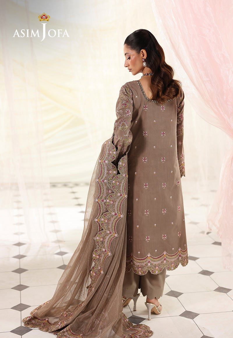 AJUEVD-10 EMBROIDERED SPUN RAW SILK Stitched 3 PCS