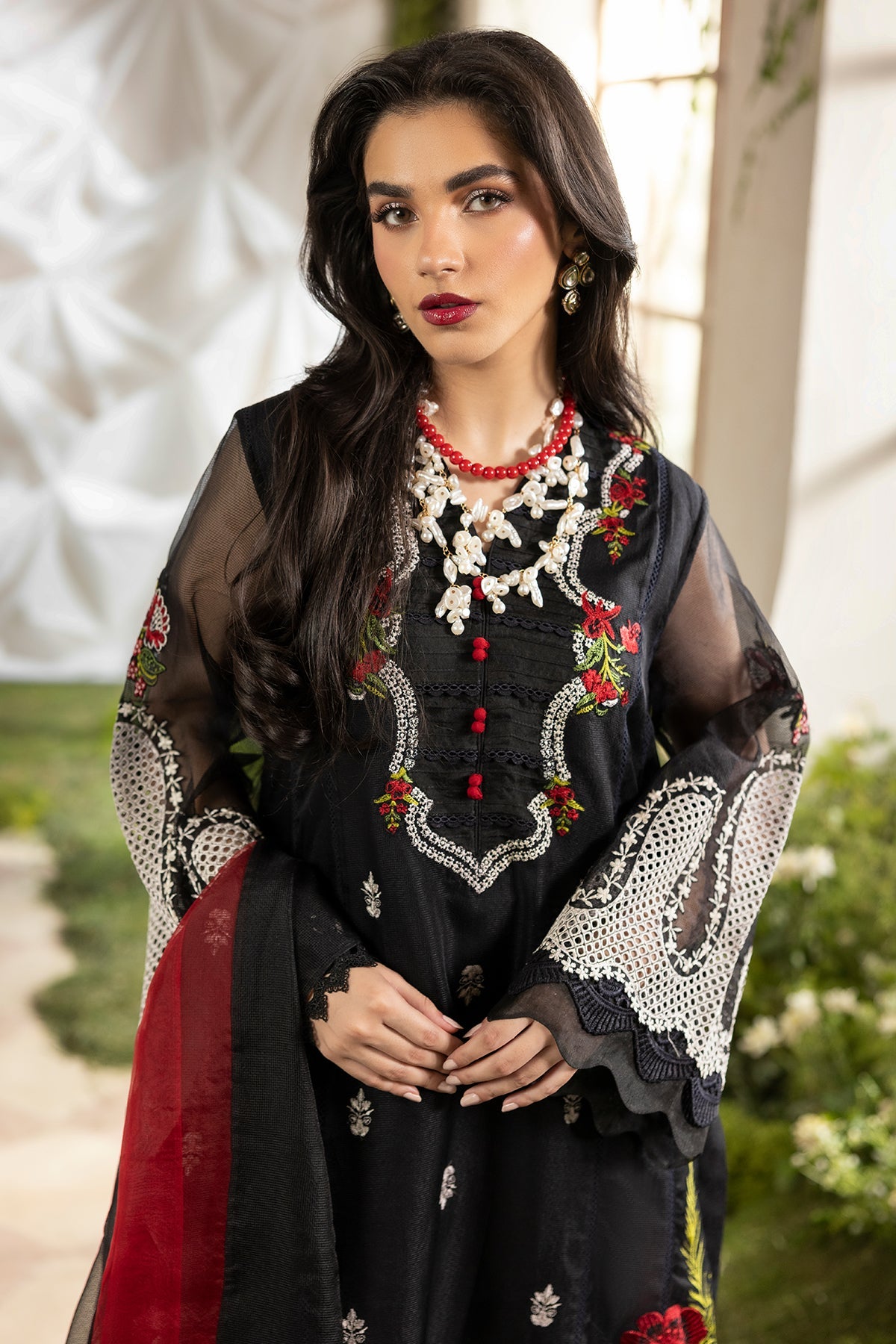 3-PC Embroidered Cotton Net CMA-5-187
