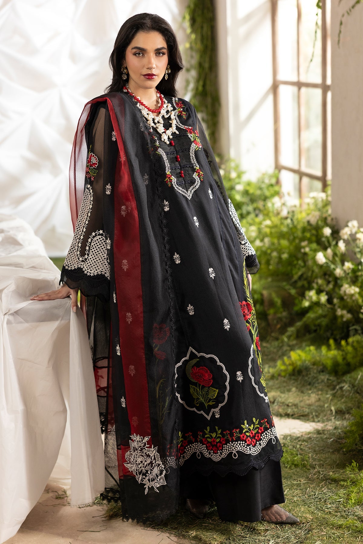 3-PC Embroidered Cotton Net CMA-5-187