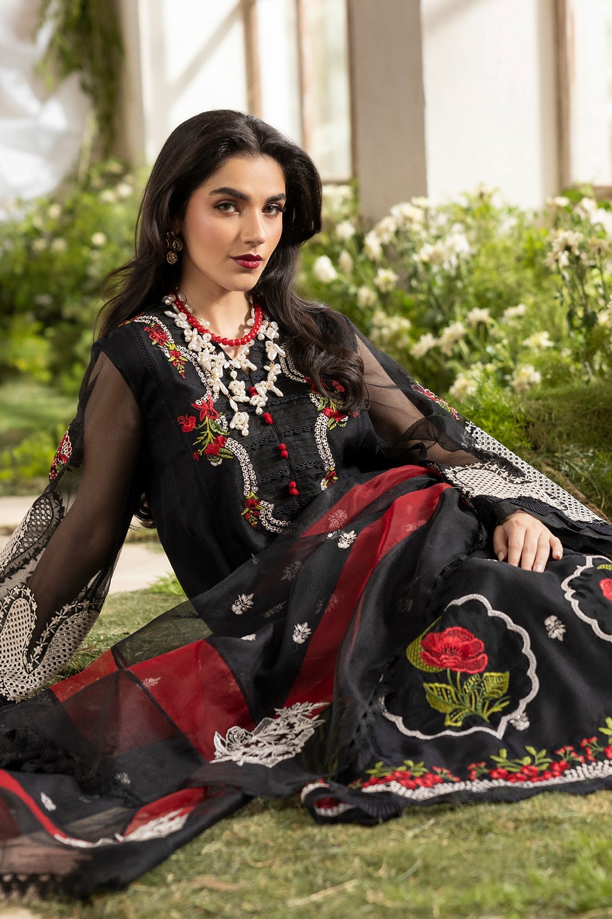 3-PC Embroidered Cotton Net CMA-5-187