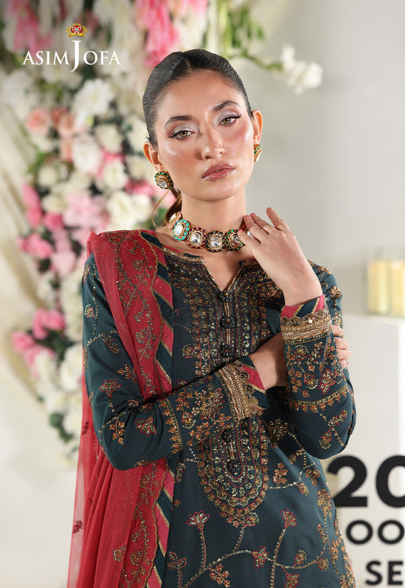 AJUEVD-12 EMBROIDERED SILK Stitched 3 PCS