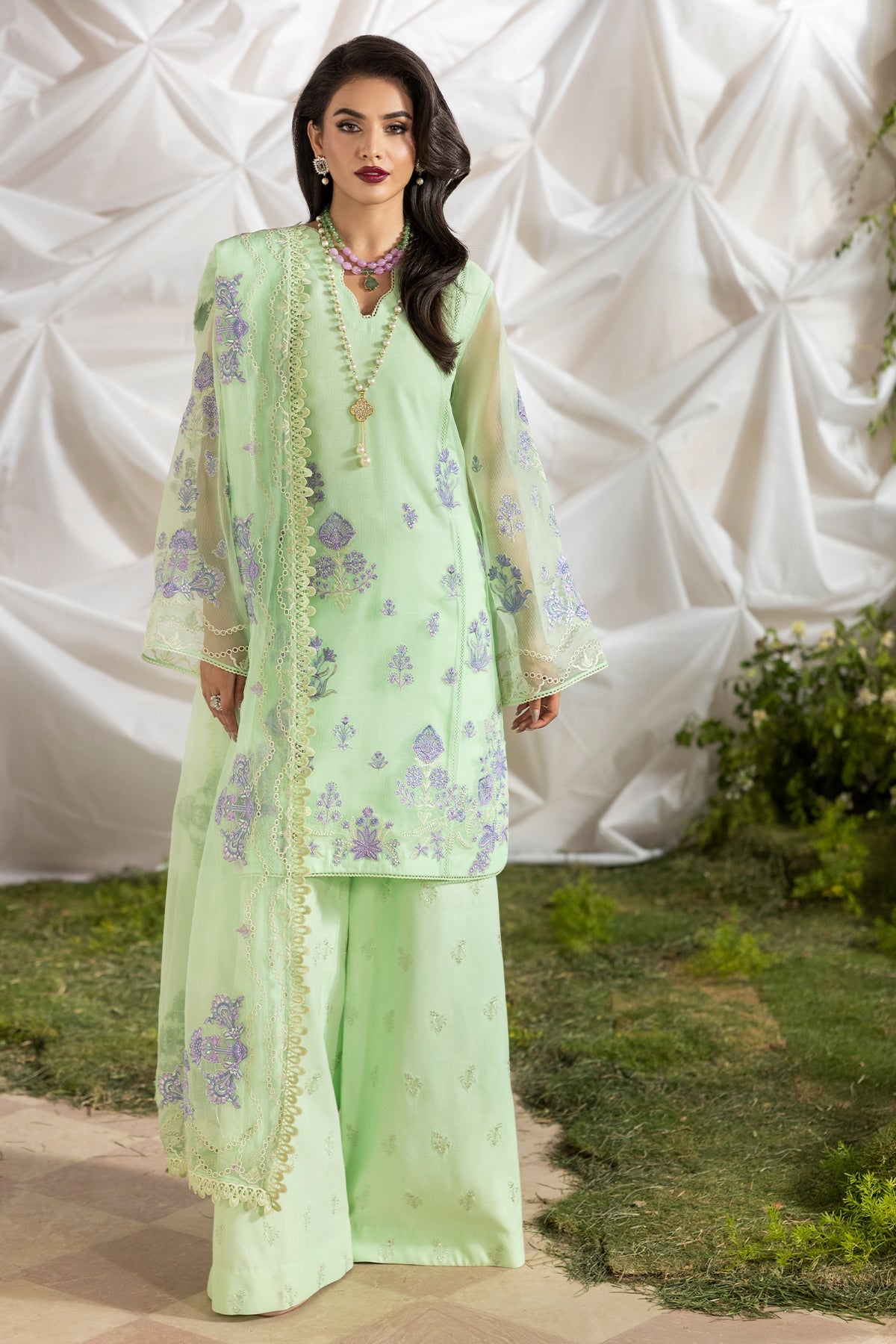 3-PC Embroidered Cotton Net CMA-5-193