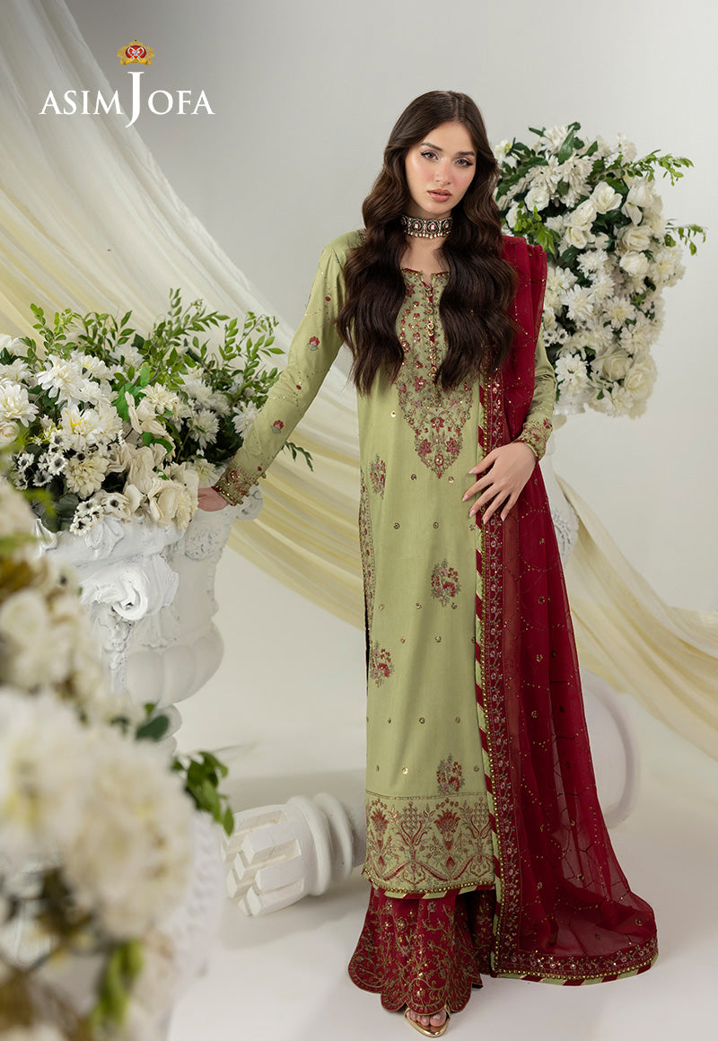 AJIZLD-04 EMBROIDERED RAW SILK Stitched 3 PCS
