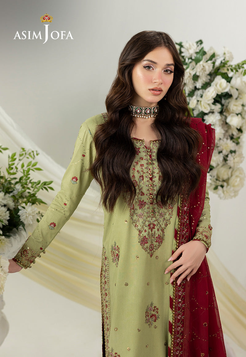 AJIZLD-04 EMBROIDERED RAW SILK Stitched 3 PCS
