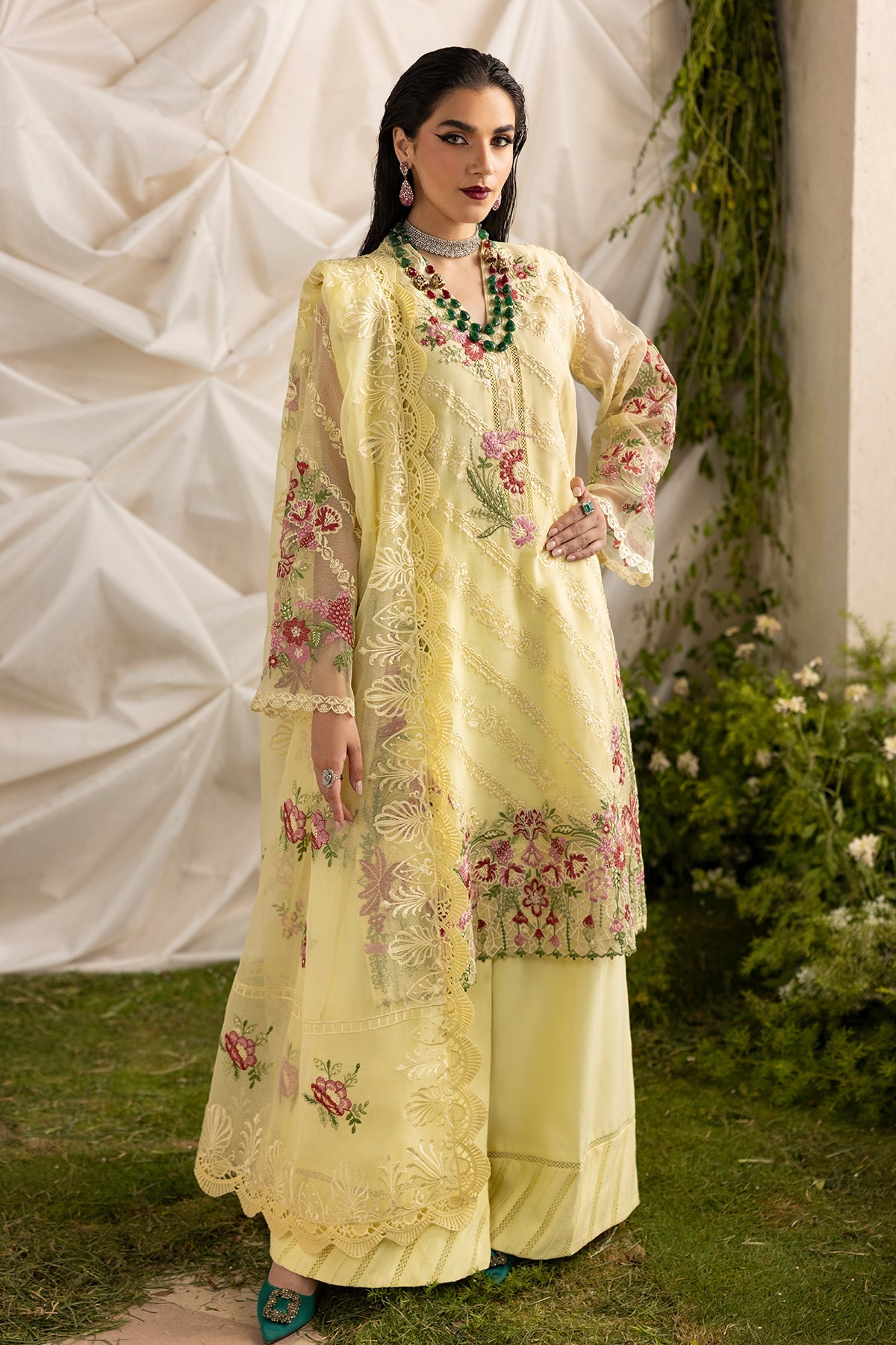 3-PC Embroidered Cotton Net CMA-5-192