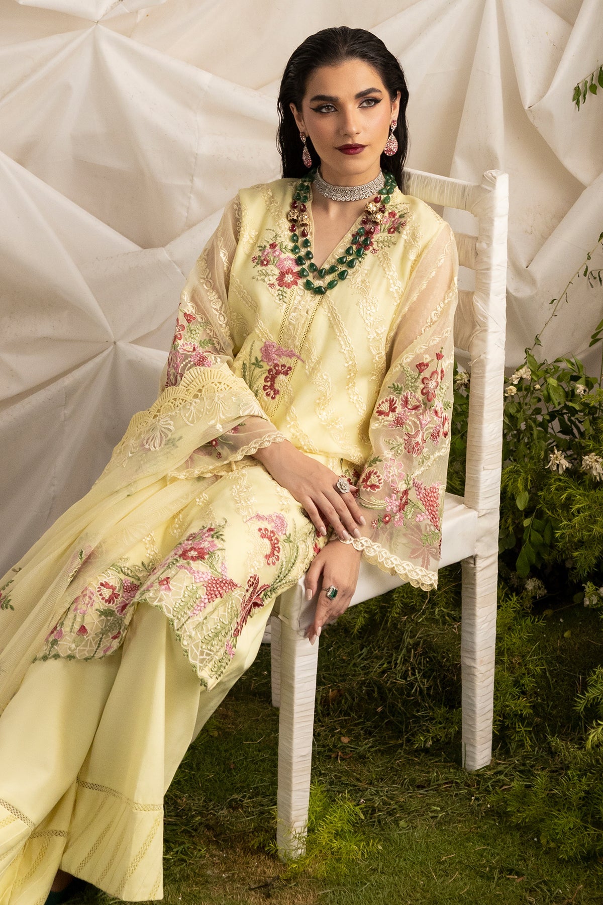 3-PC Embroidered Cotton Net CMA-5-192