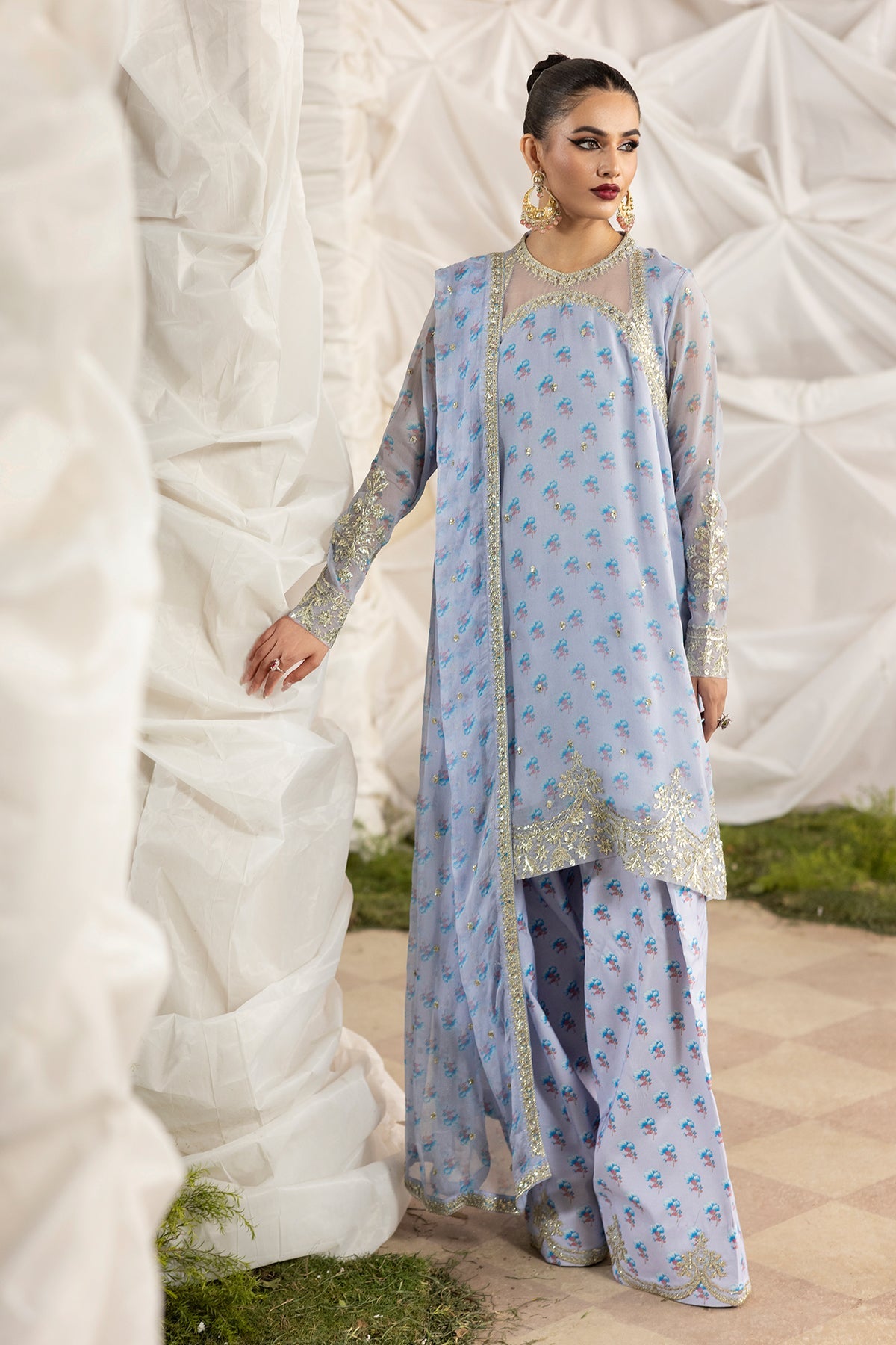 3-PC Embroidered Chiffon Suit CMA-5-119A